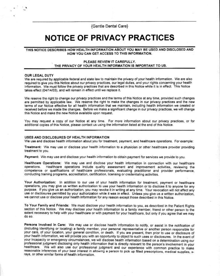 Notice of Privacy Practices | Gentle Dental Care LLC